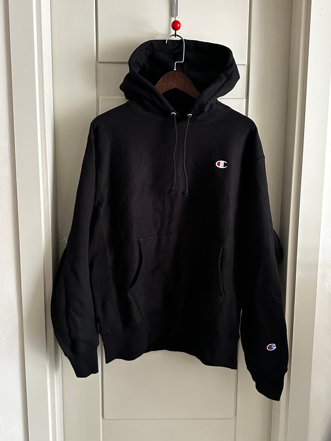 Champion Reverse Weave 블랙 미니로고 후드 상품이미지1