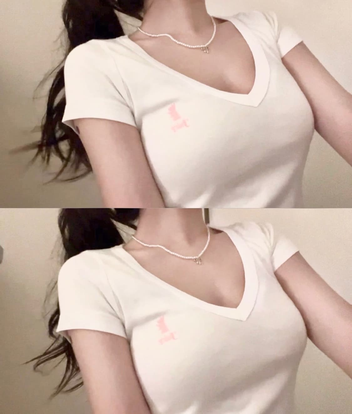 쥬시꾸뛰르 핀터깔 흰핑 브이넥 반팔티 딱붙 xs 상품이미지2
