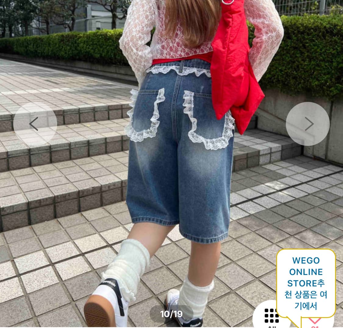 위고 wego 레이스 버뮤다 데님팬츠 모리걸 상품이미지2