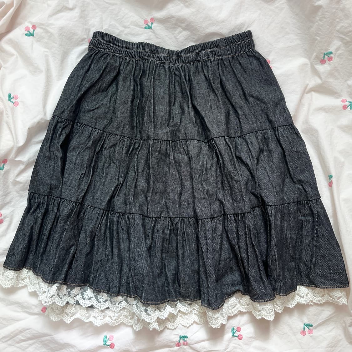 모리 스커트 데님 레이스 캉캉 빈티지 에이블리 지그재그 빈티지 히메카지 상품이미지2