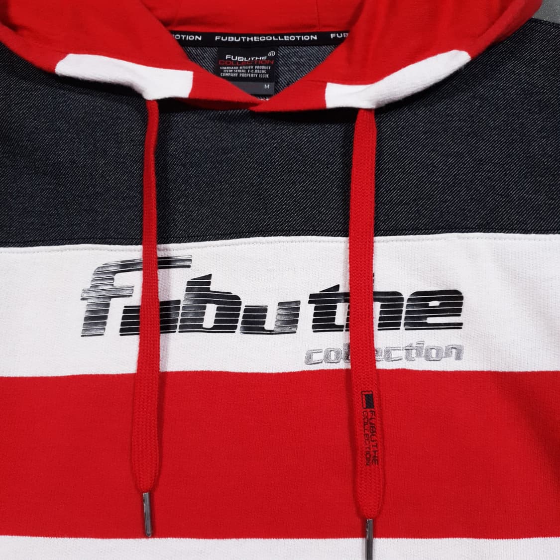 90 (S) Fubu 00s 후부 빅로고 스트라이프 코튼 스웻 후드티 상품이미지3