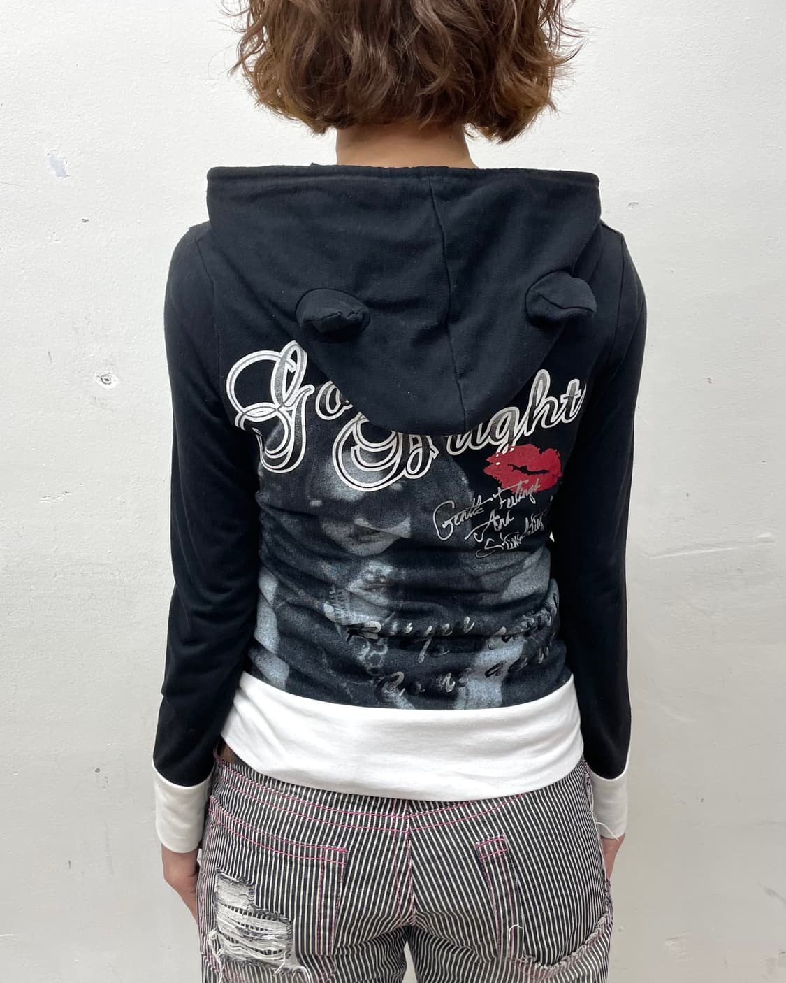 Cat Lips Girl Black Hood Zip-Up 상품이미지3