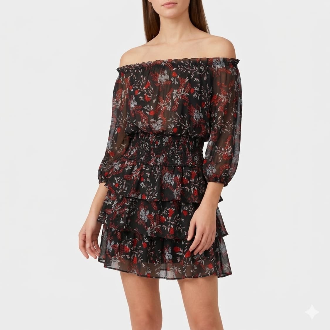 maje 마쥬 오프숄더 플라워 프릴 원피스 바캉스룩 상품이미지1