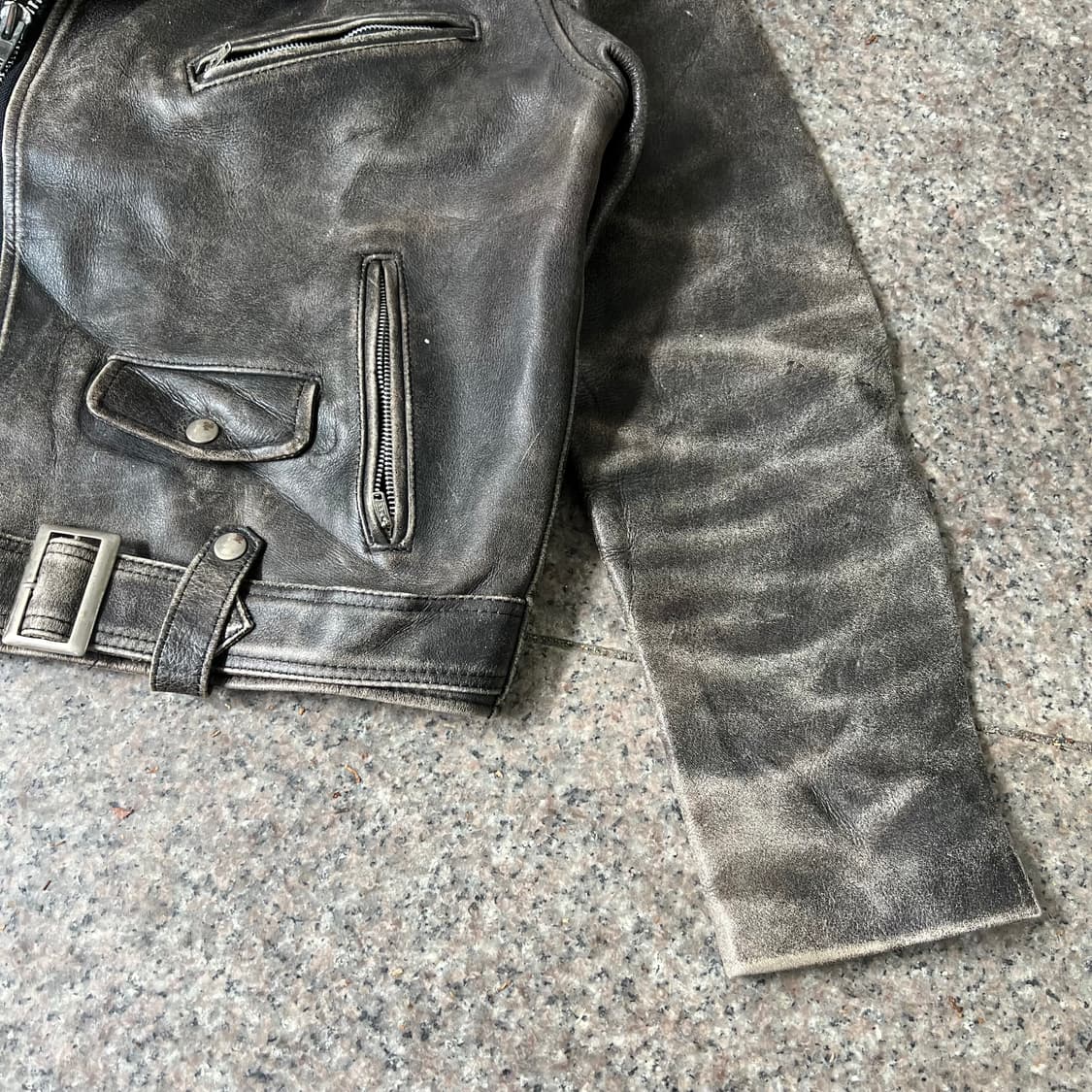 90‘s 크랙 레더 자켓 상품이미지2