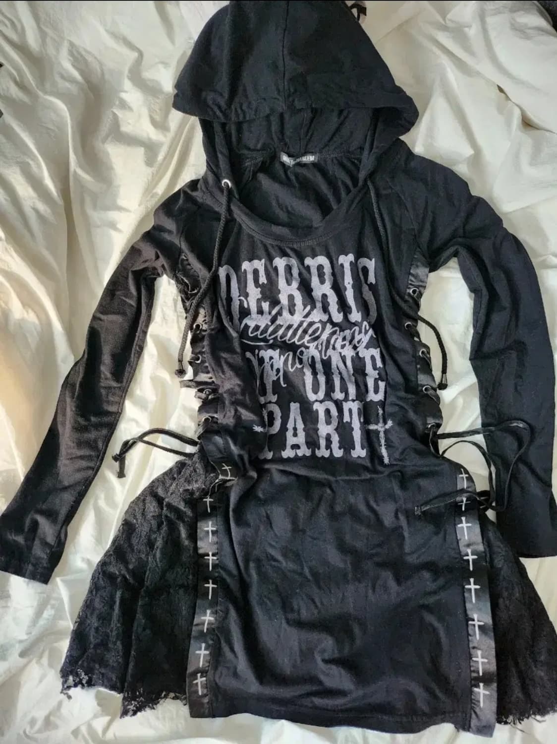 고스트오브할렘 고스 펑크 후드 아일렛 옆트임 레이스 원피스 상품이미지1