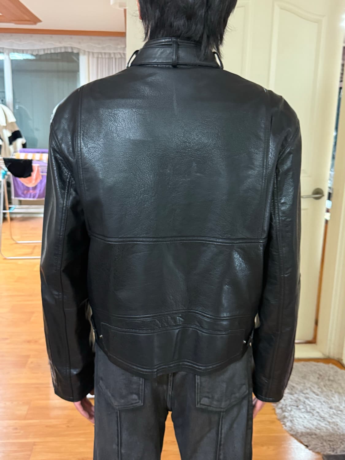 알렌느 - 벨티드 3D 레더 바이커 자켓 (블랙/1) 상품이미지9