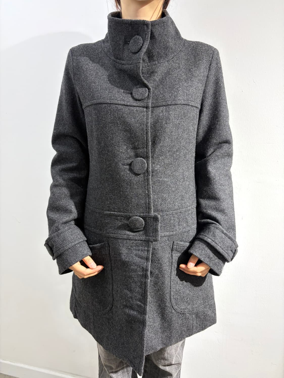 일본 빈티지 Dearest 모리걸 왕버튼 차콜 미디코트 상품이미지1