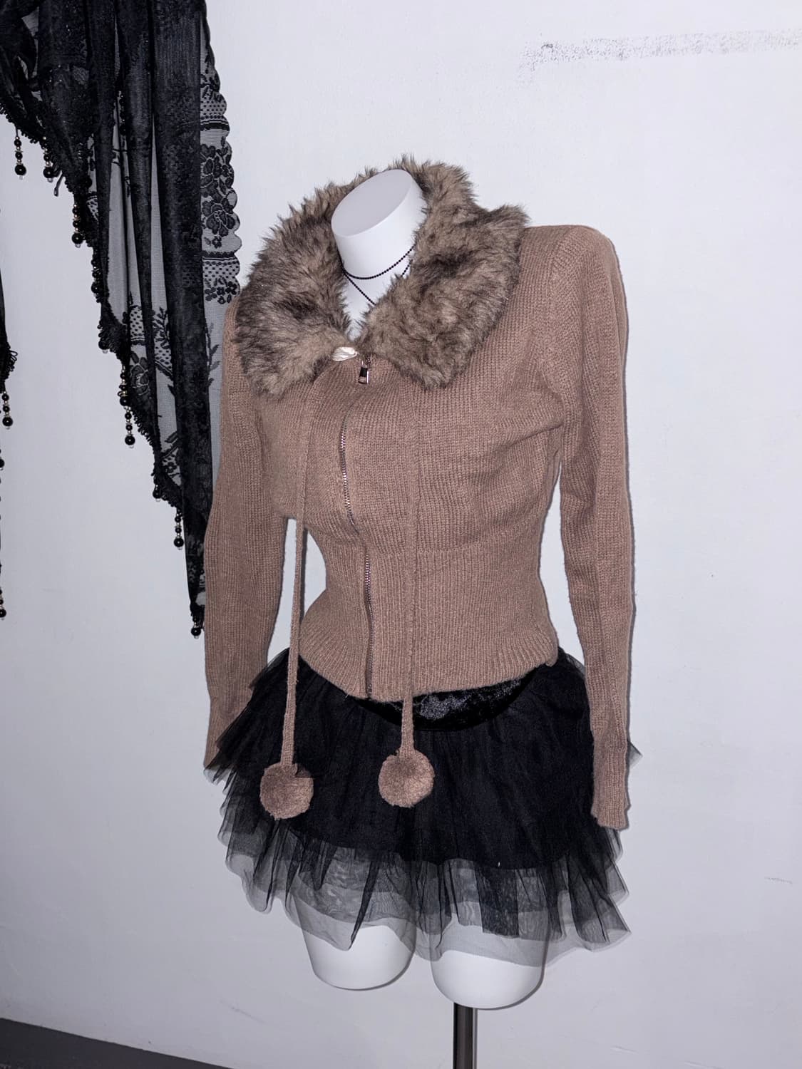 코코아 폼폼 퍼 후집 데일리 갸루 퍼 후드 후드집업  상품이미지4