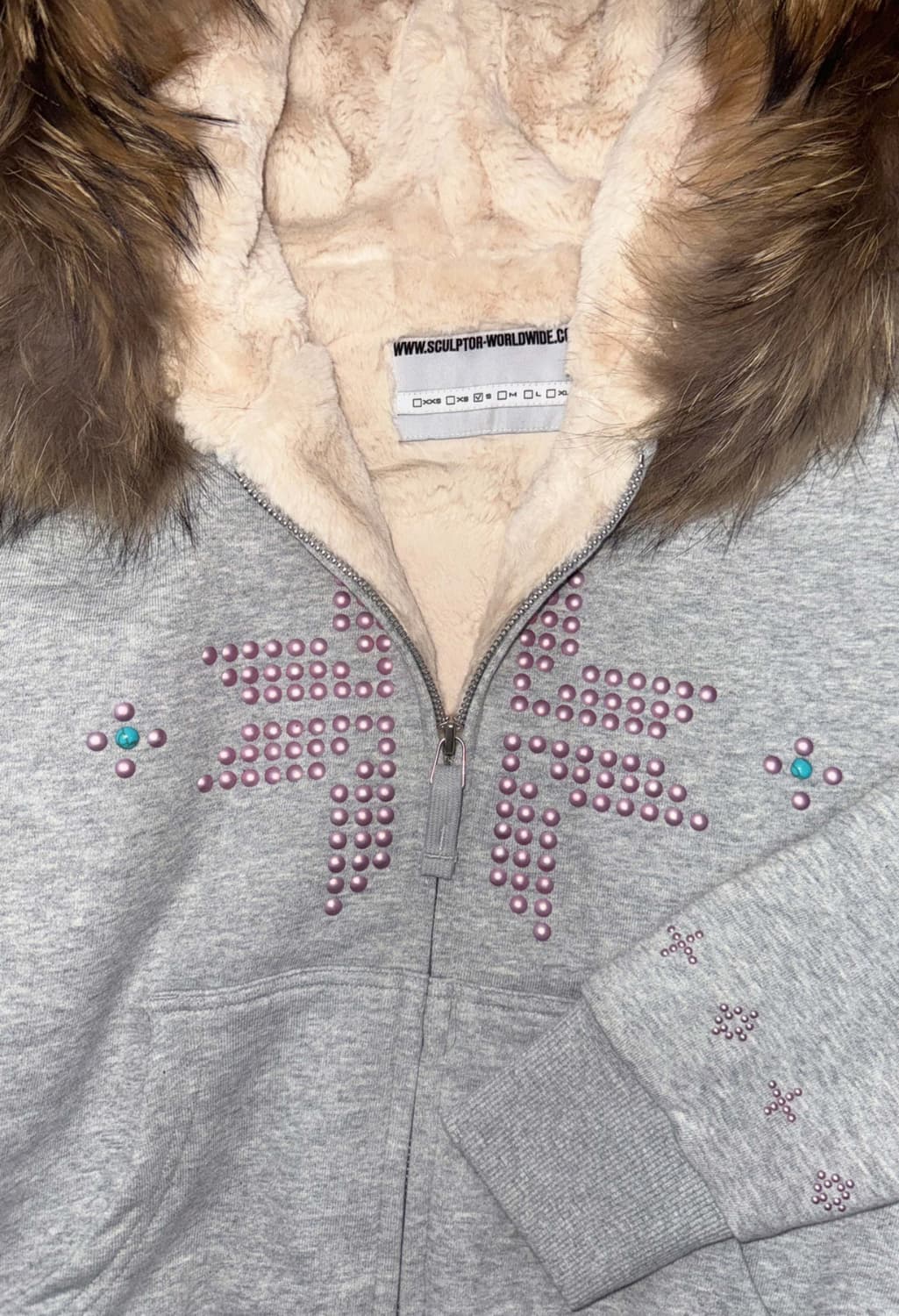 Fur Trimming Hooded Zip-Up Melange Gray 상품이미지3