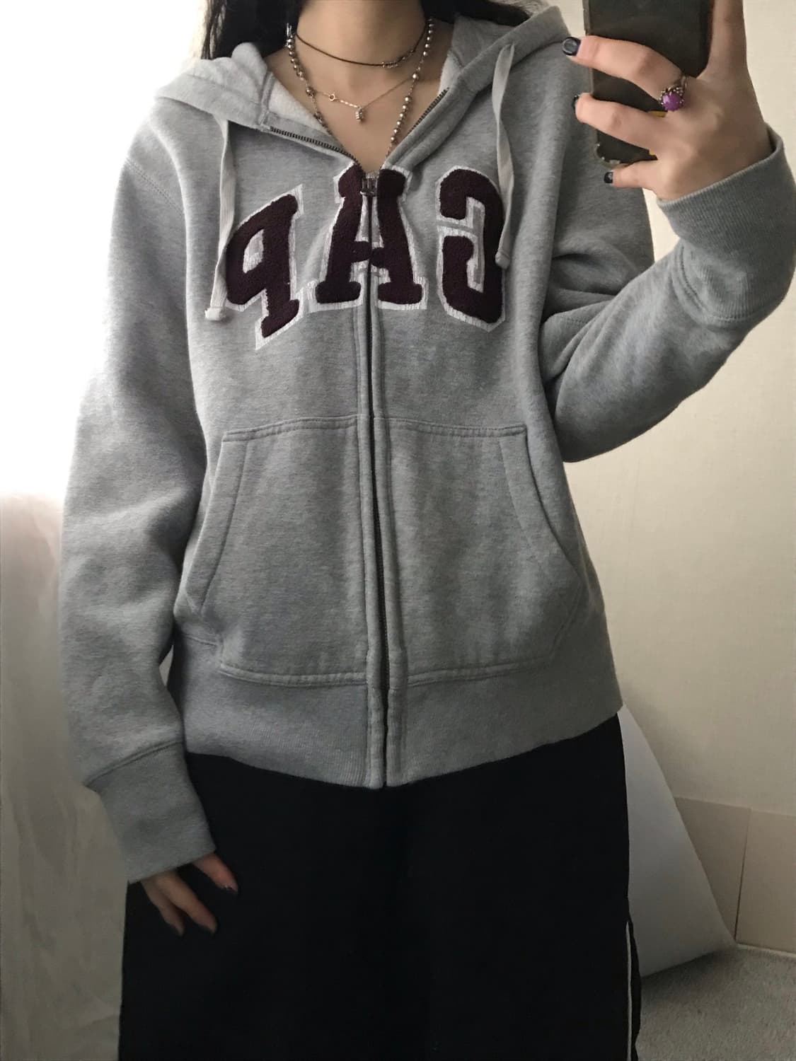 갭 그레이 버건디 후드집업 상품이미지4