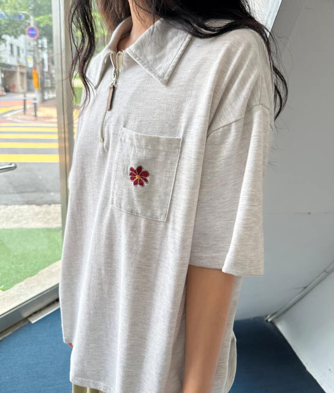Cotton design zip pullover top 상품이미지6