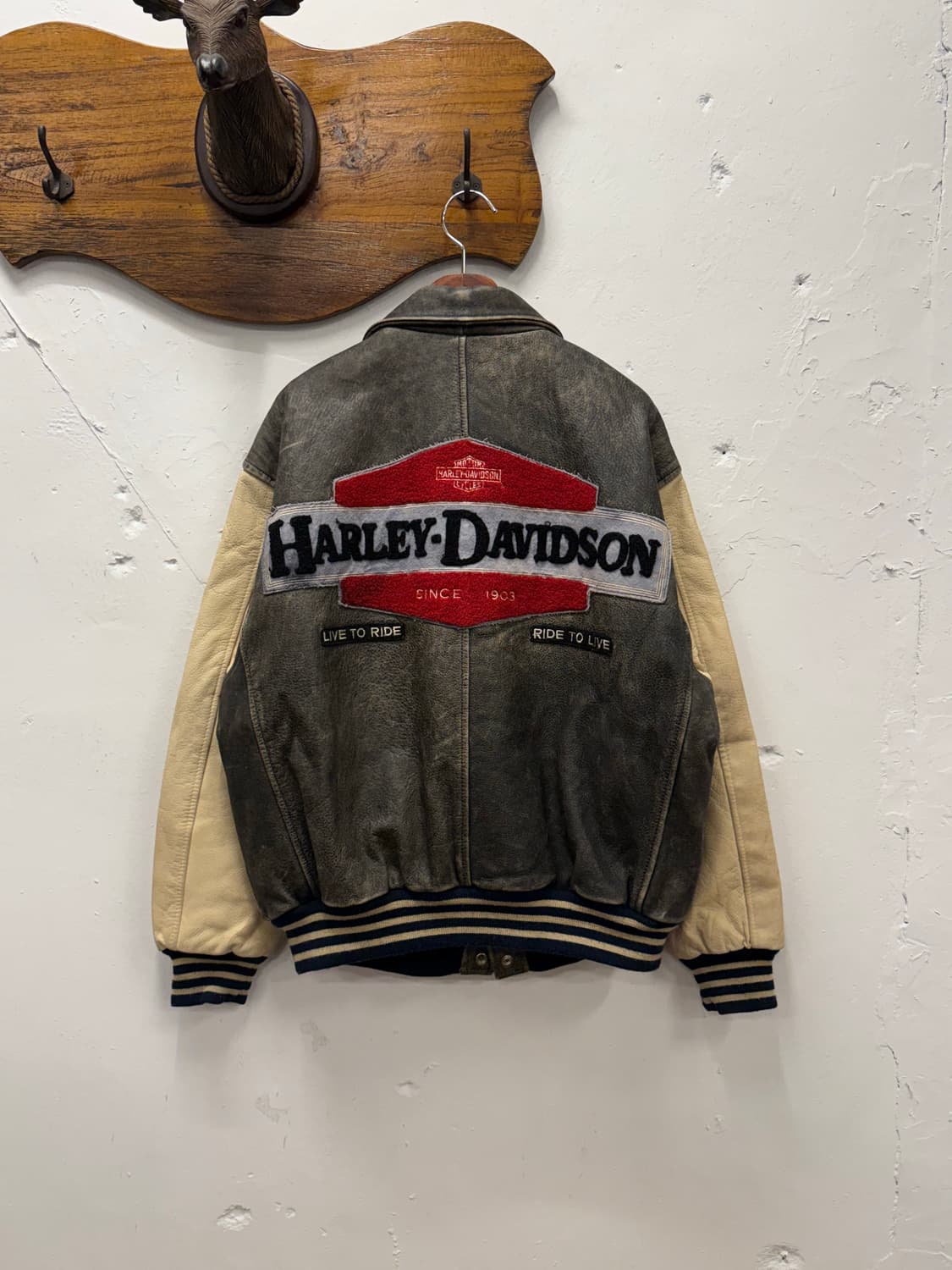 M) 90s Harley-Davidson Leather Varsity J 상품이미지5