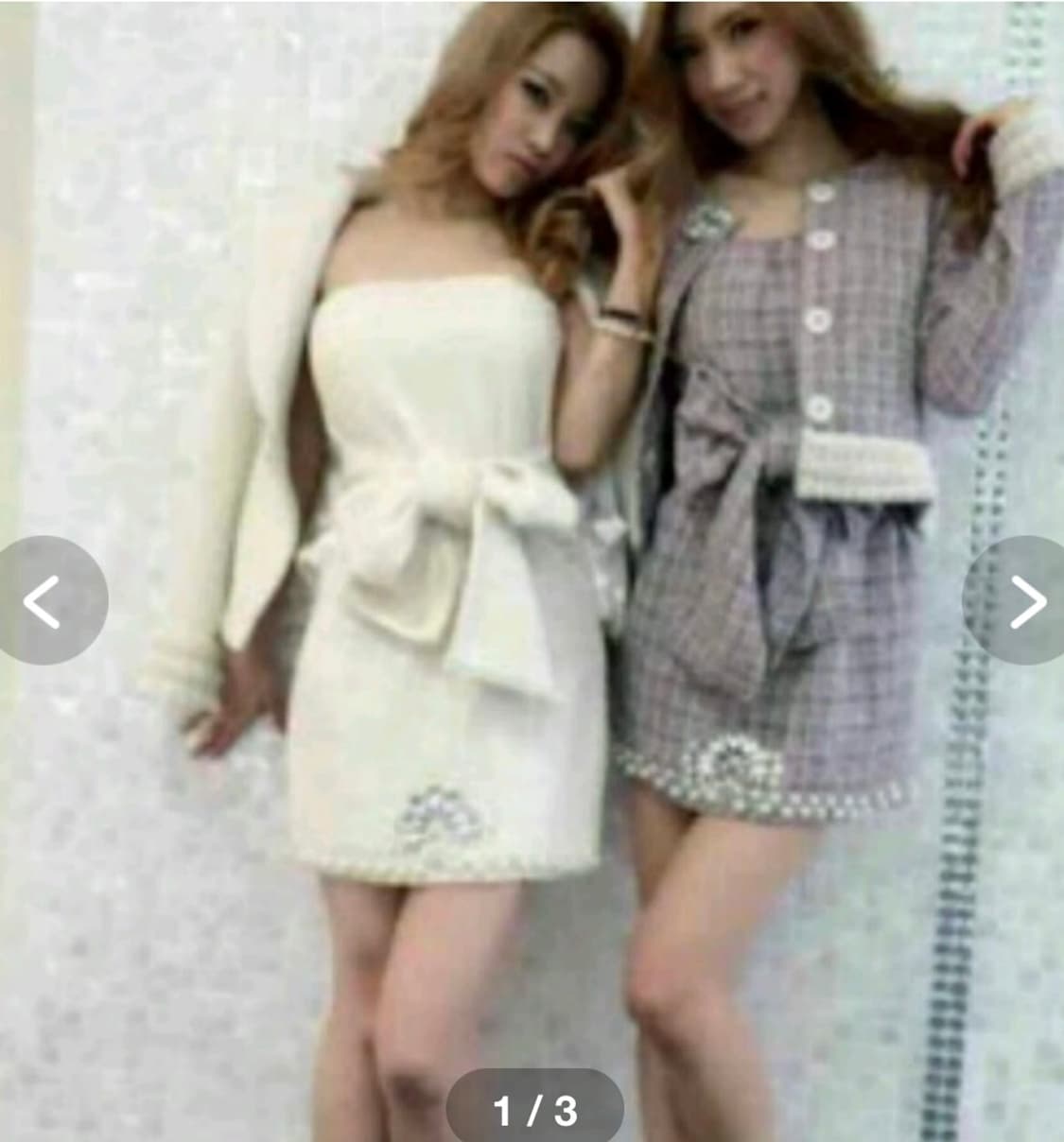갸루 트위드 셋업 리본 큐빅 진주  상품이미지2
