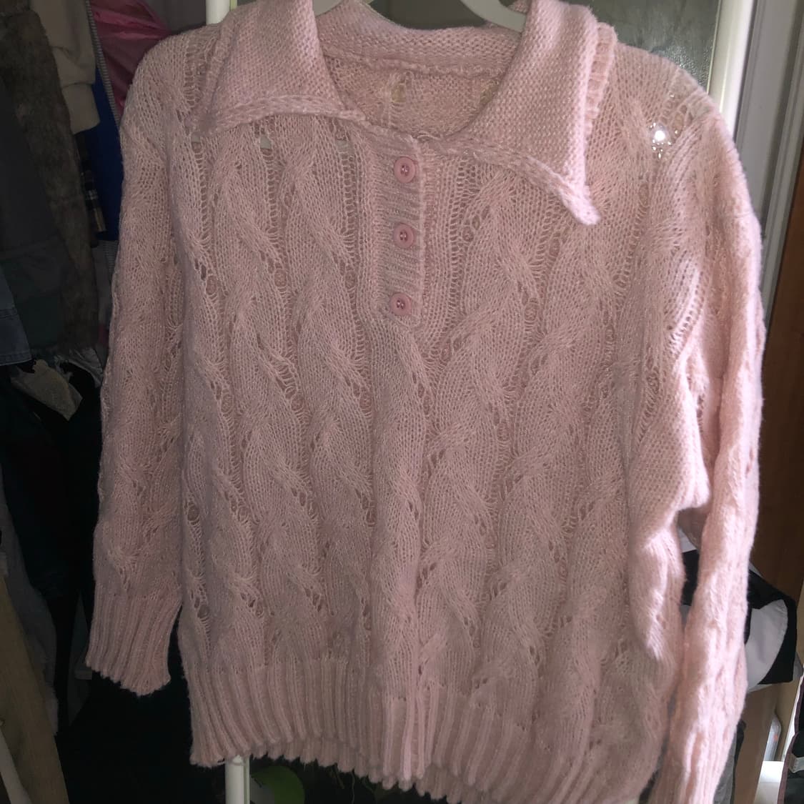 빈티지 딸기우유 색감 히메갸루 모리걸 니트 데미지 니트 핑크 상품이미지1