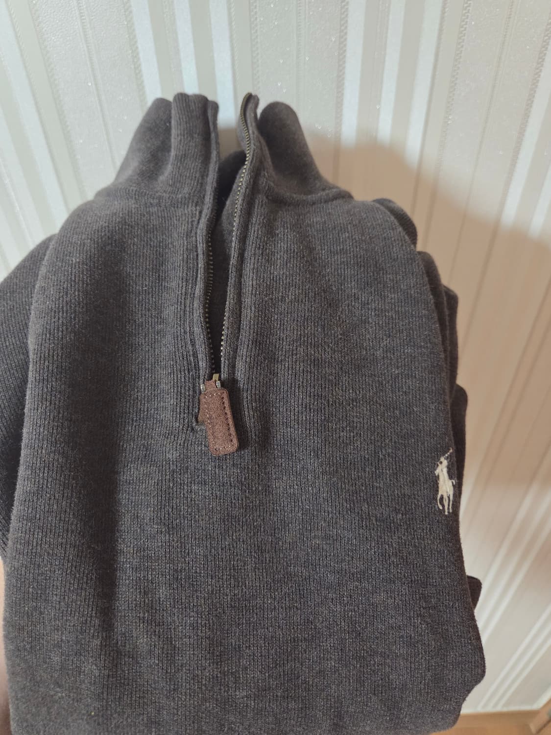 폴로 반집업 코튼 니트 브라운 색 상품이미지5
