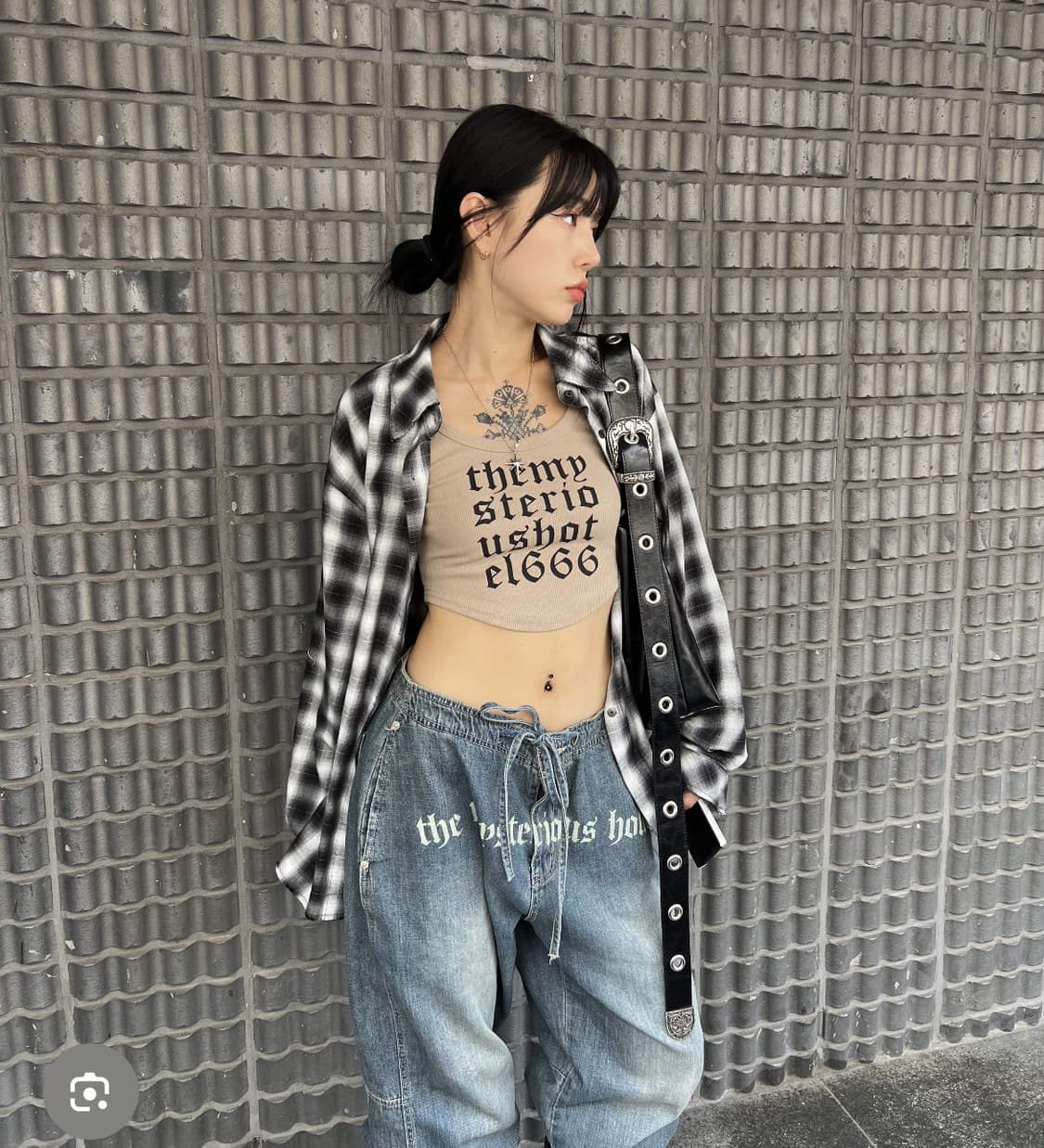 더미스테리어스호텔 컷아웃 체크셔츠 블랙 히스테릭글래머 미스테리어스호텔 상품이미지1