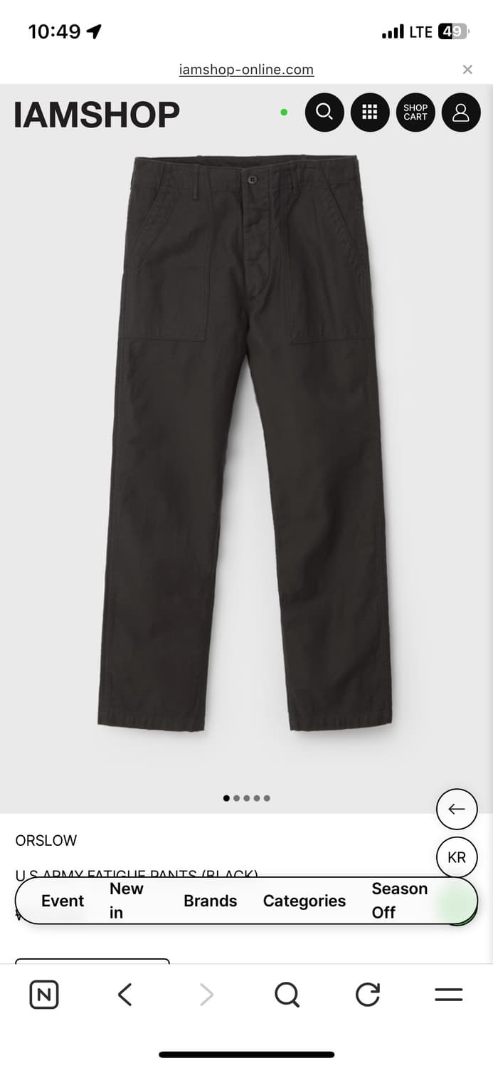 OrSlow 오어슬로우 퍼티그팬츠 블랙 오리지널핏 2사이즈 상품이미지4