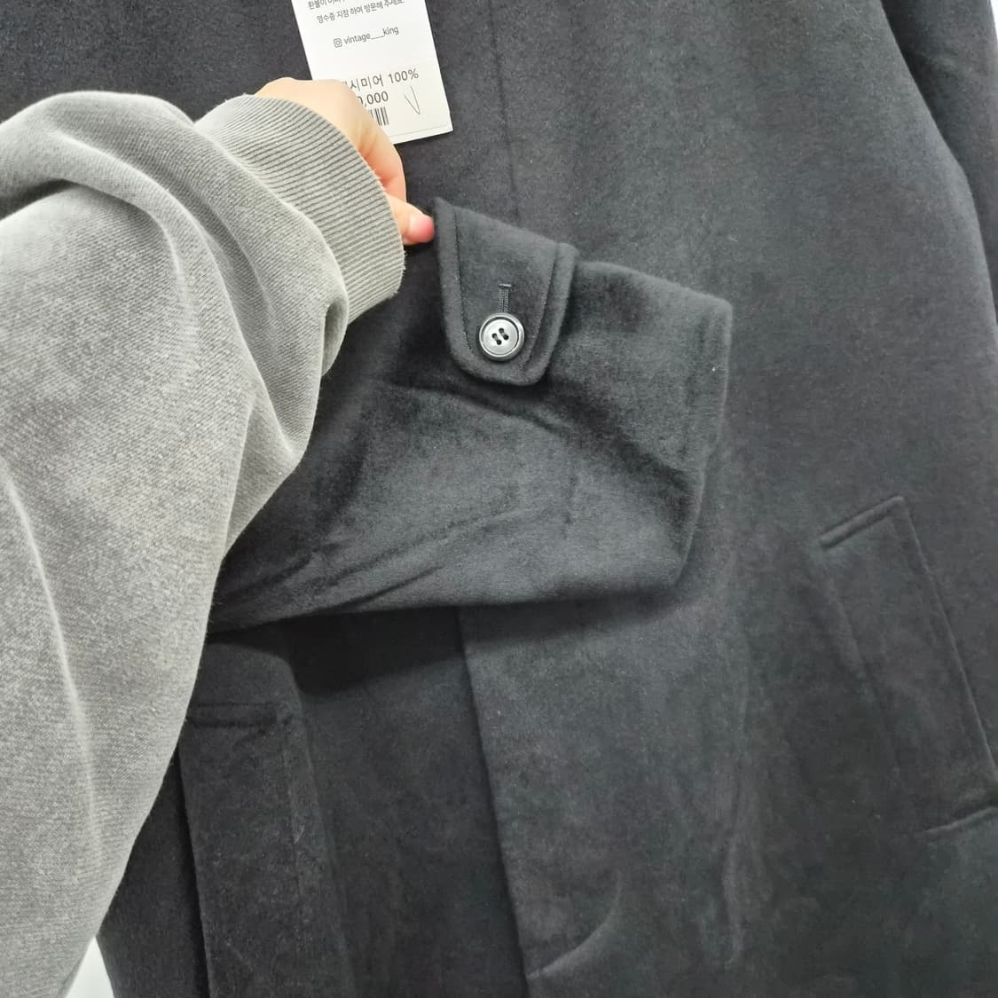 캐시미어 100% 기본 블랙 미디 코트 남녀공용 S 상품이미지3