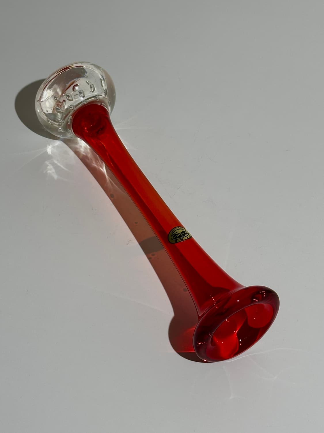 일본 빈티지 TGK Pine 아트글라스 레드 본 화병 상품이미지5