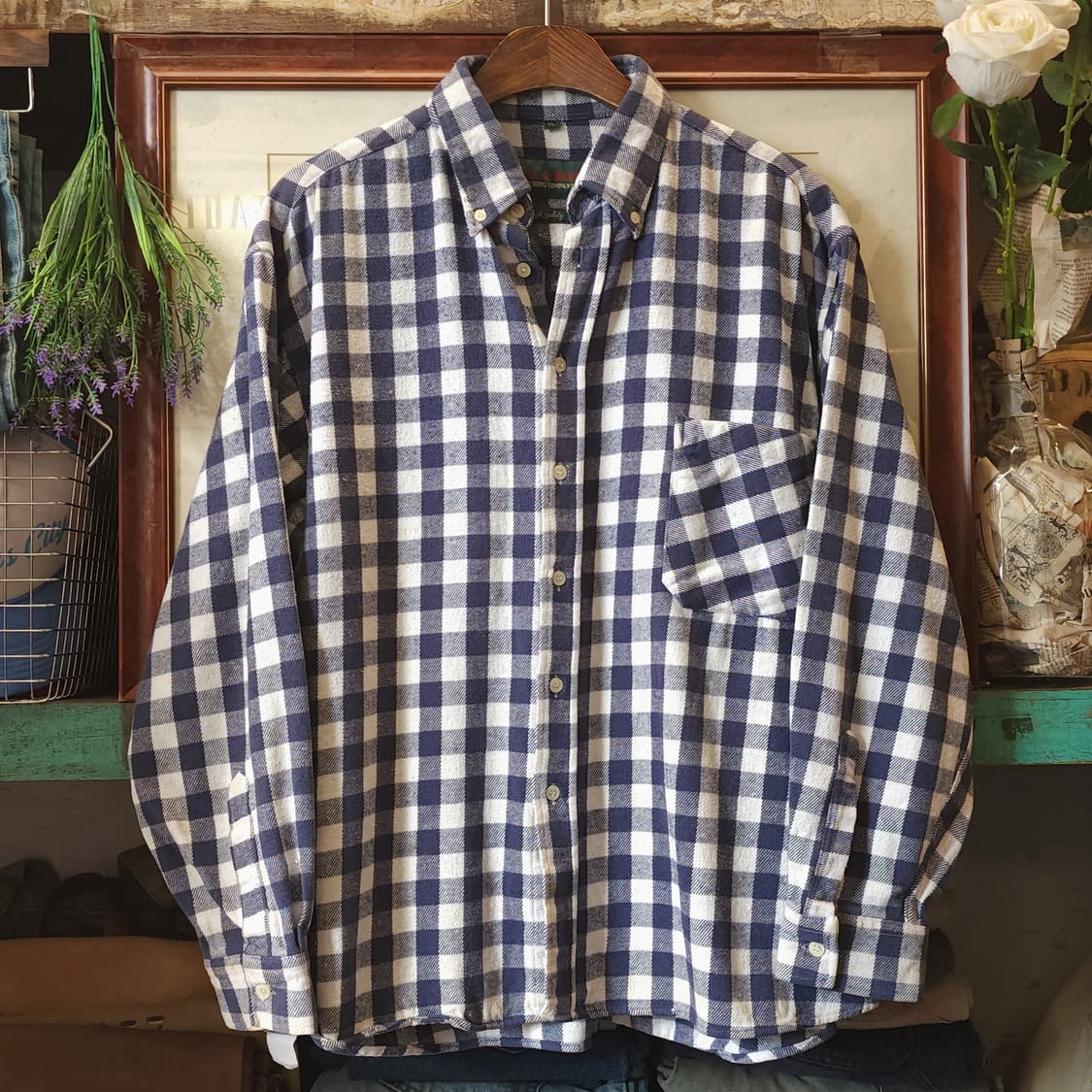 90s 아메리칸 빈티지 체크셔츠 헤비 플란넬 워크셔츠 빅체크 블루 xl 상품이미지1