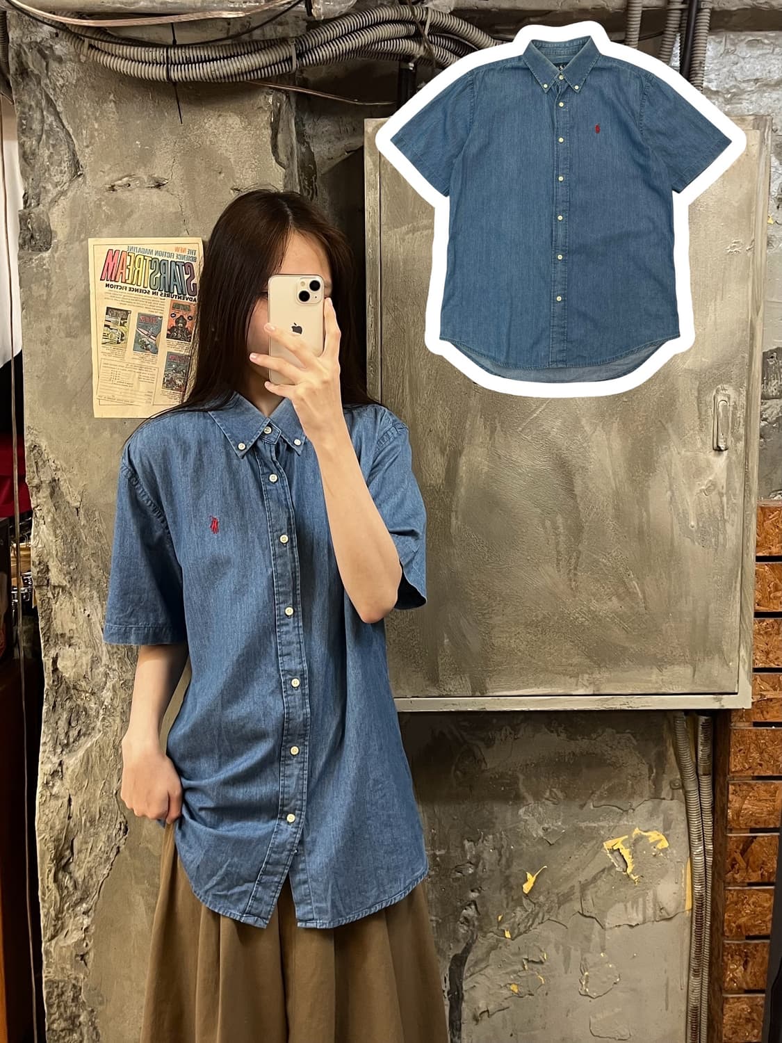 폴로 랄프로렌 데님 반팔 셔츠 L #csz635 상품이미지1