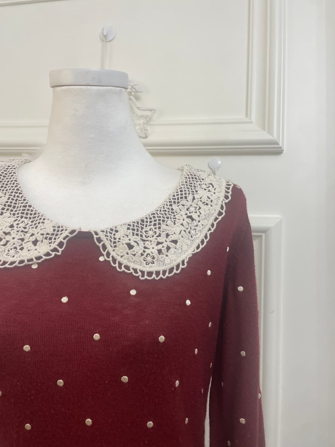EARTH wine dot embroidery lace collar kn 상품이미지6