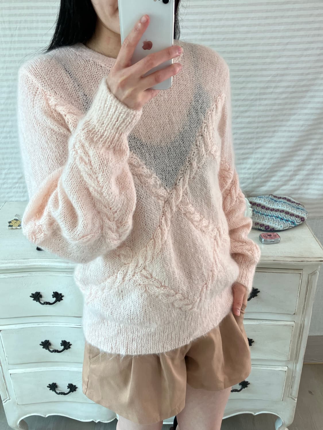 빈티지 베이비핑크 꽈배기 니트 y2k 스트릿 갸루 펑키 상품이미지2