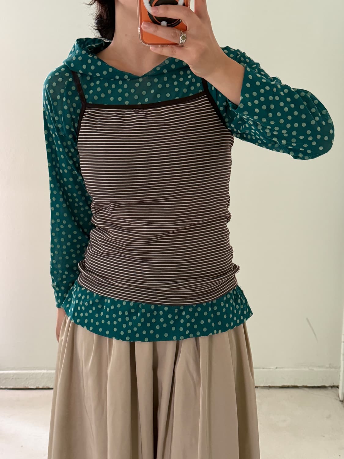 일본빈티지 도트 시스루 후드세트 상품이미지1