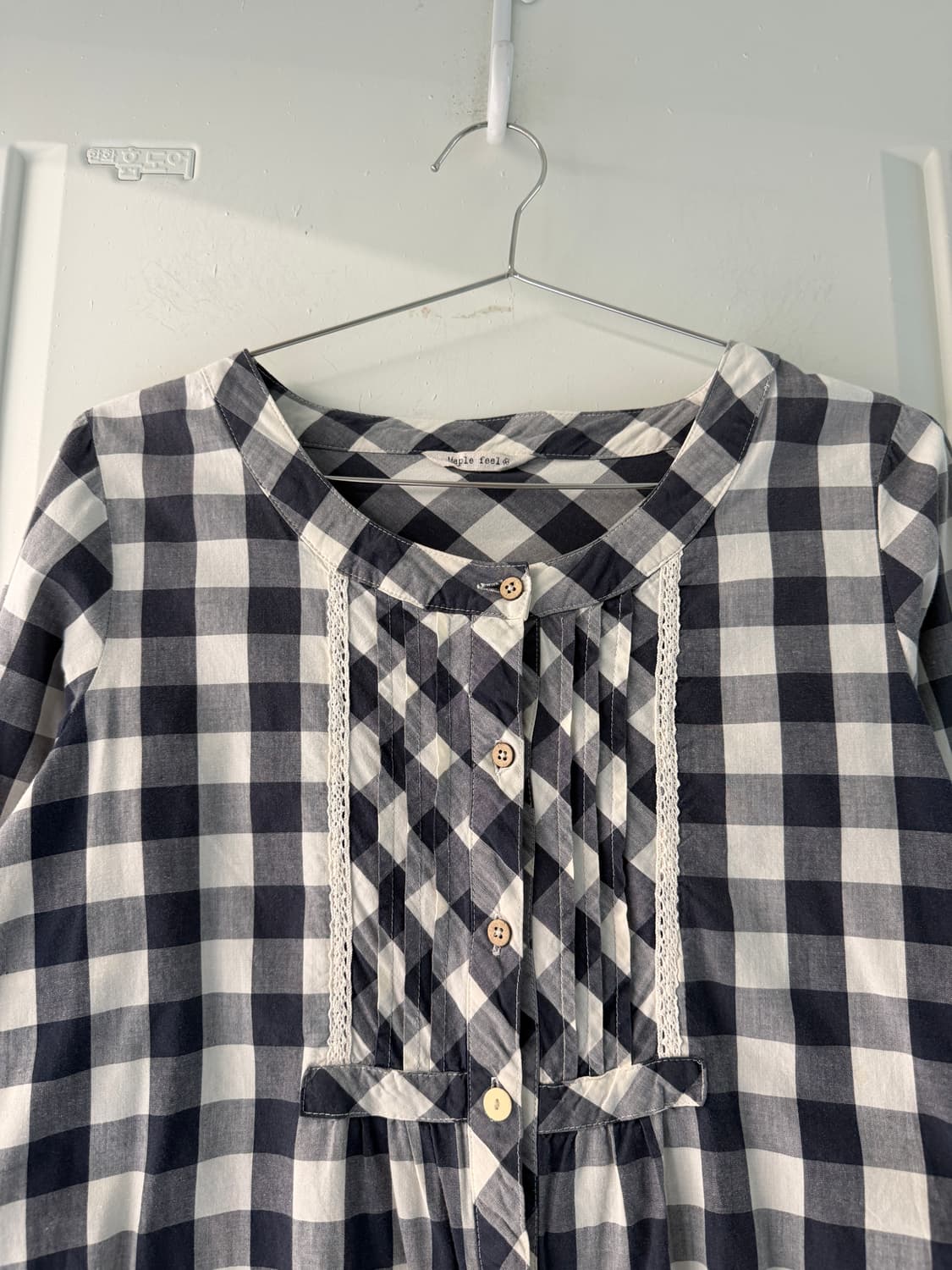 일본빈티지 네이비 체크 레이스 블라우스 상품이미지6