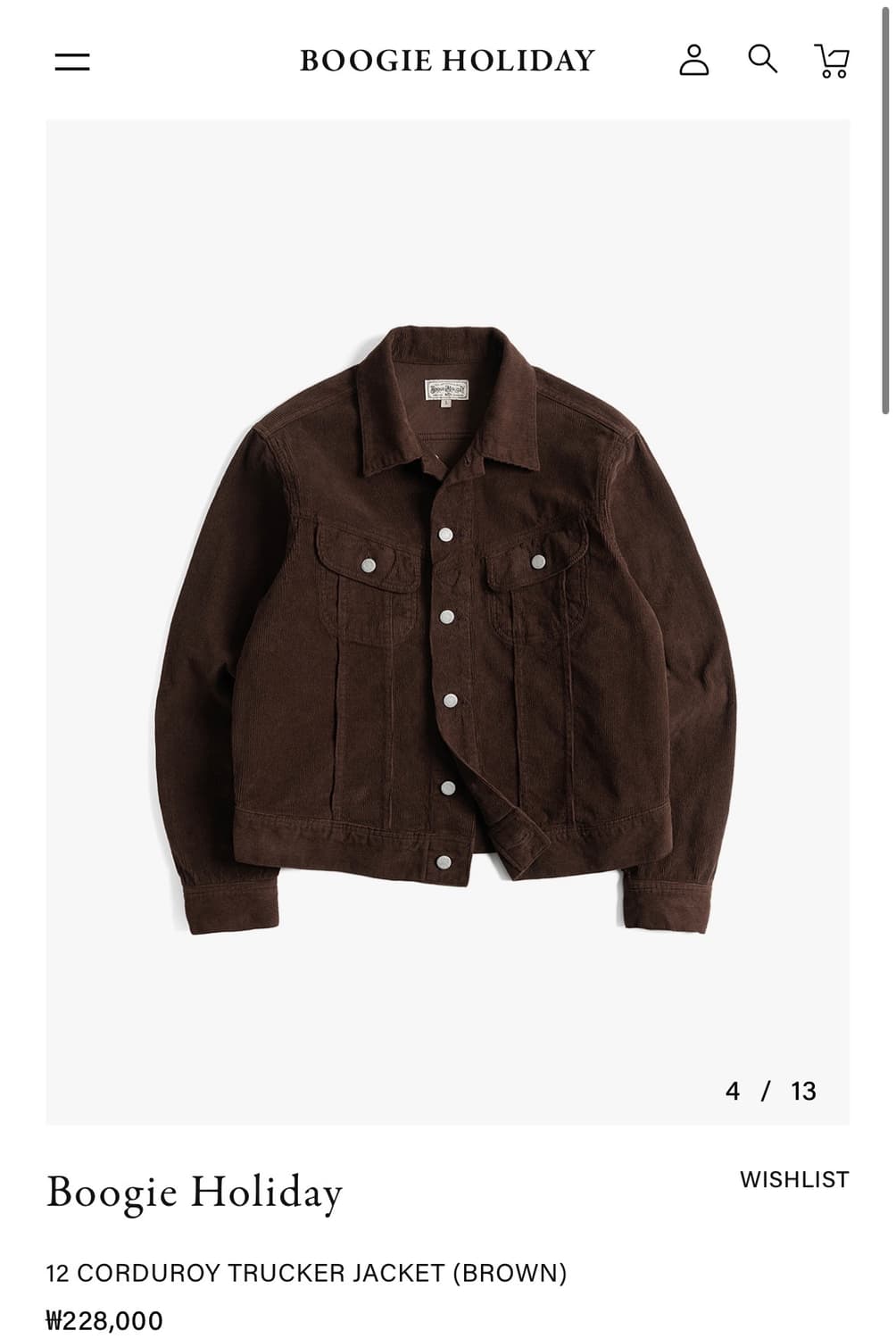부기홀리데이 코듀로이 트러커 자켓 브라운(L) 상품이미지1