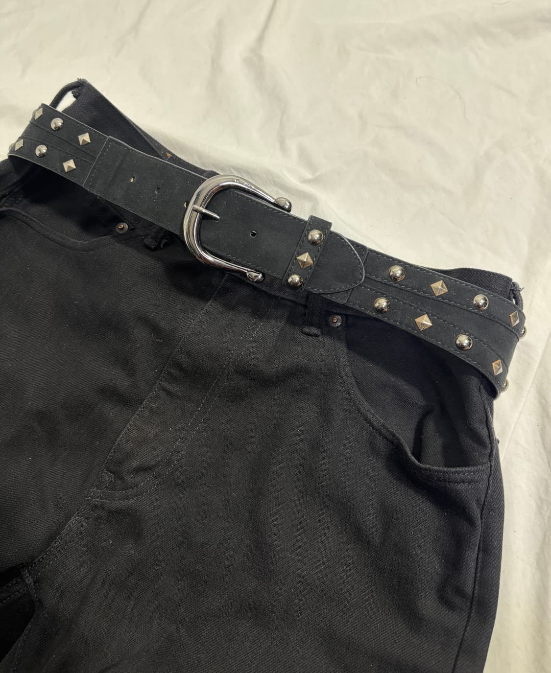 빈티지 스터드 스웨이드 레더 벨트 상품이미지1