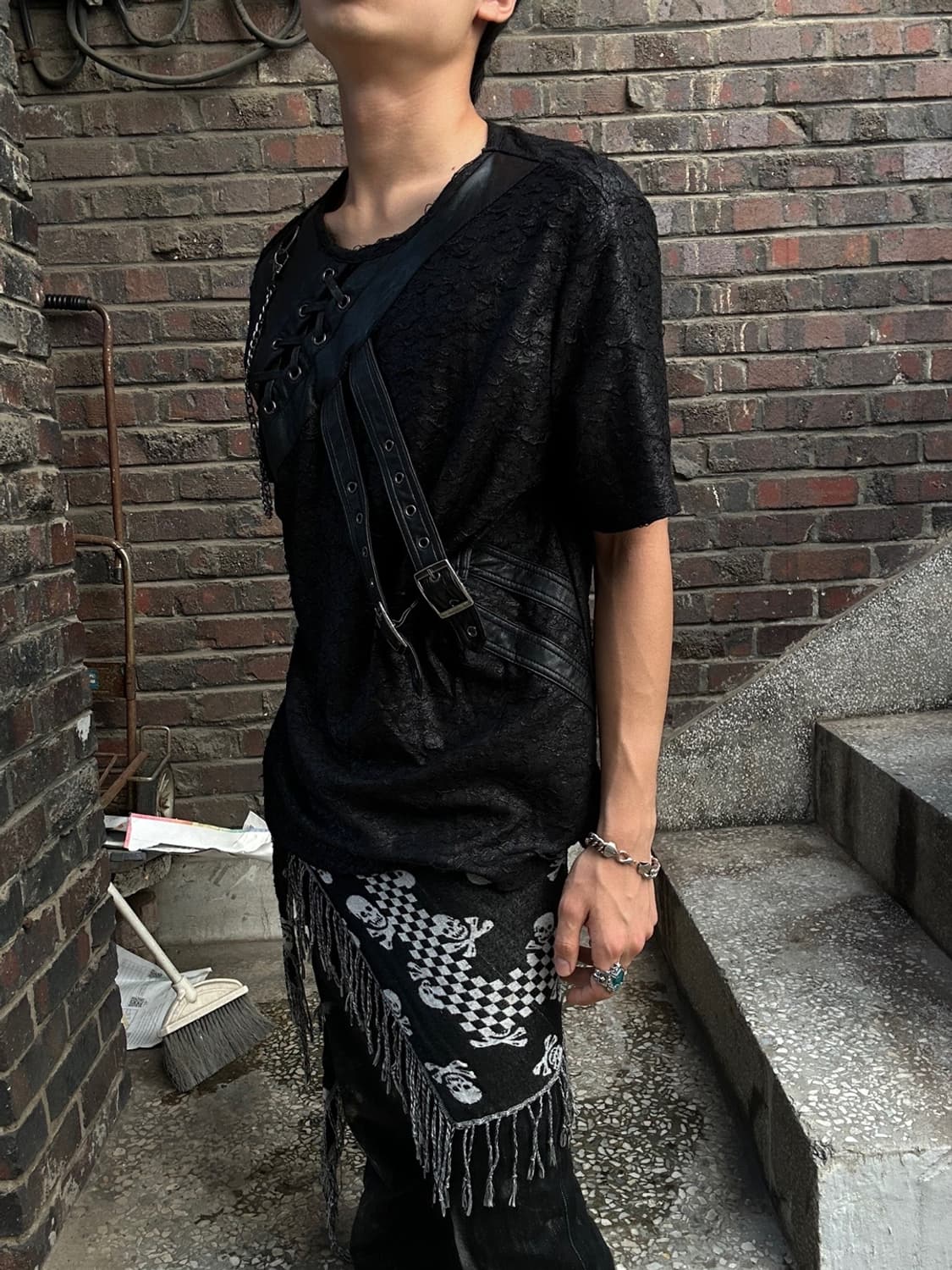 *rare* 펑크 devil fashion 레이스업 본디지 반팔 상품이미지2