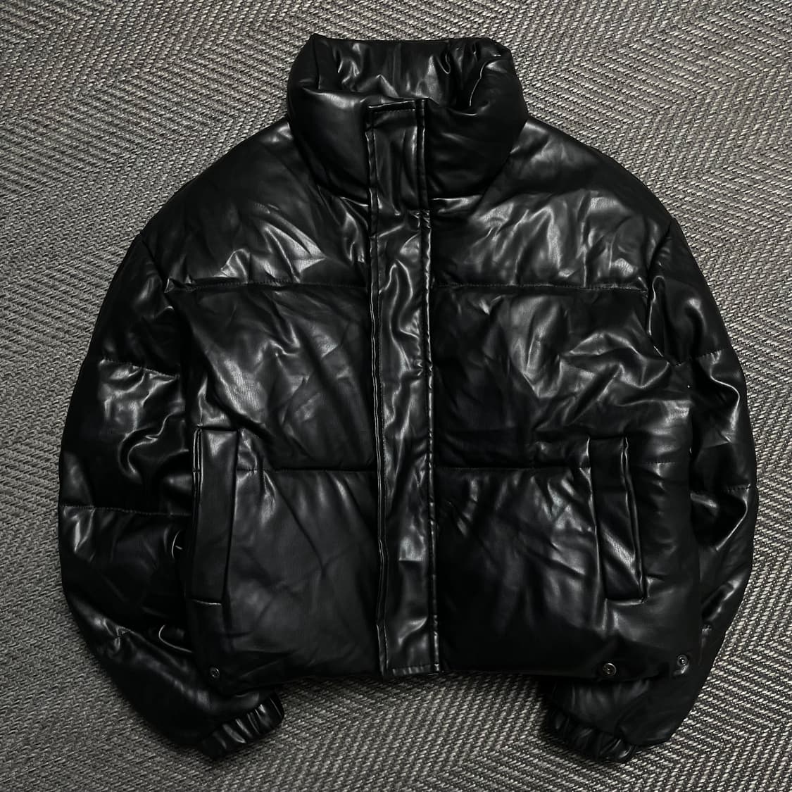 빈티지 우먼스 블랙 비건 레더 패딩 점퍼o 5283 상품이미지1