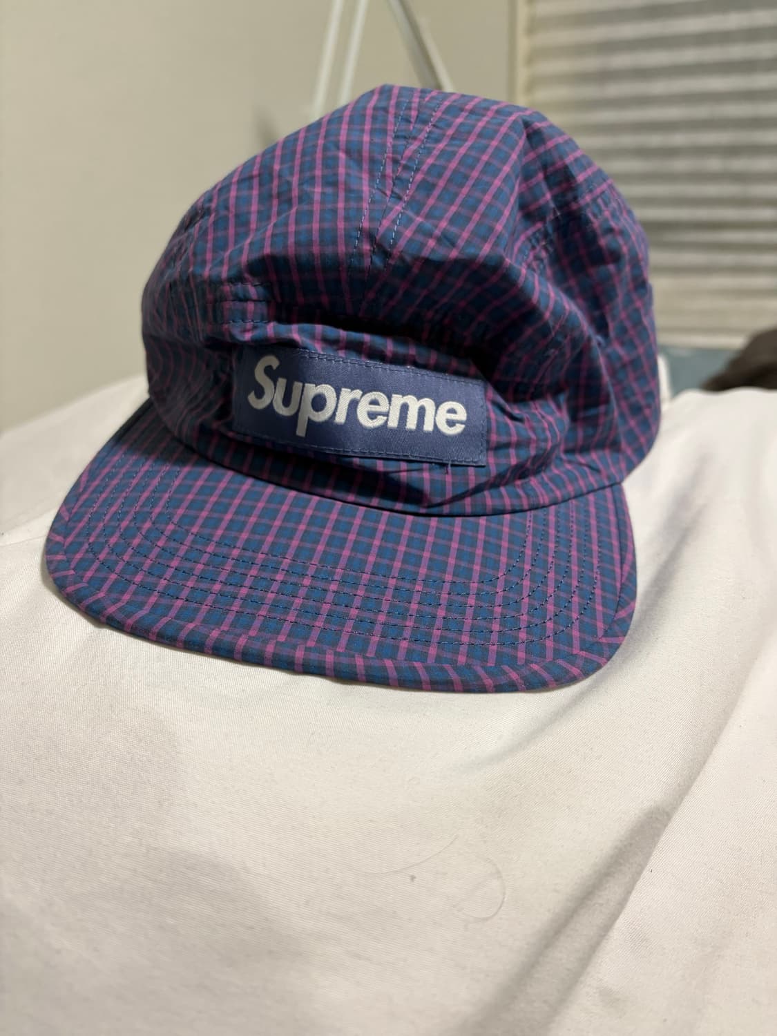 슈프림 코듀라 플레이드 캠프캡 블루 체크 상품이미지1