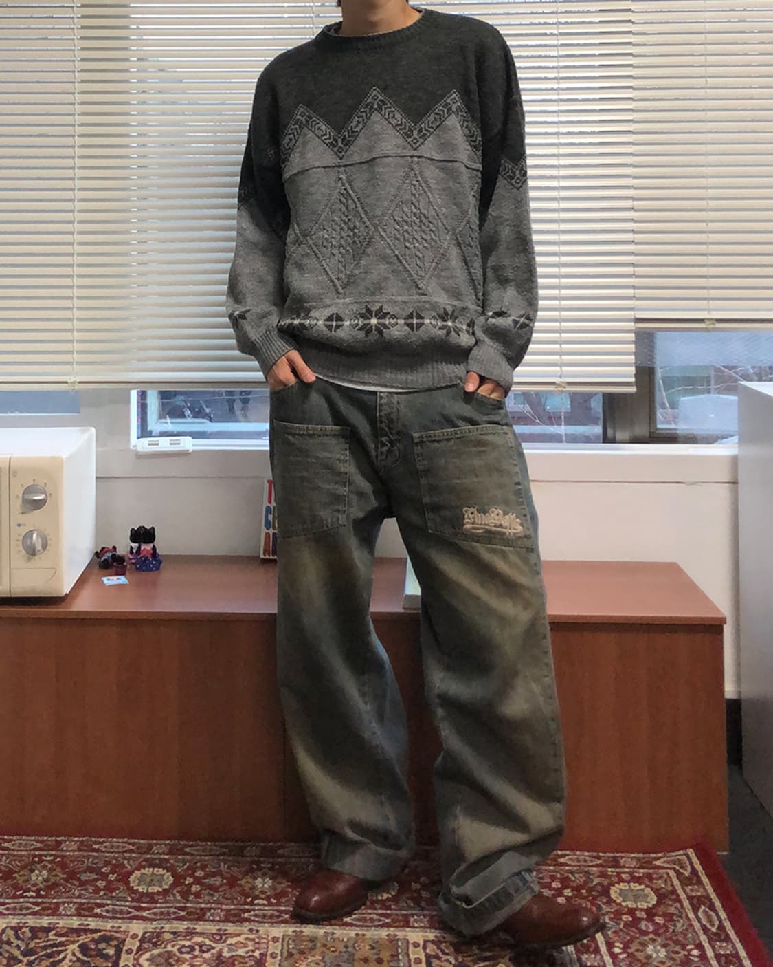 빈티지 90's 그레이 투톤 니트 스웨터 상품이미지2