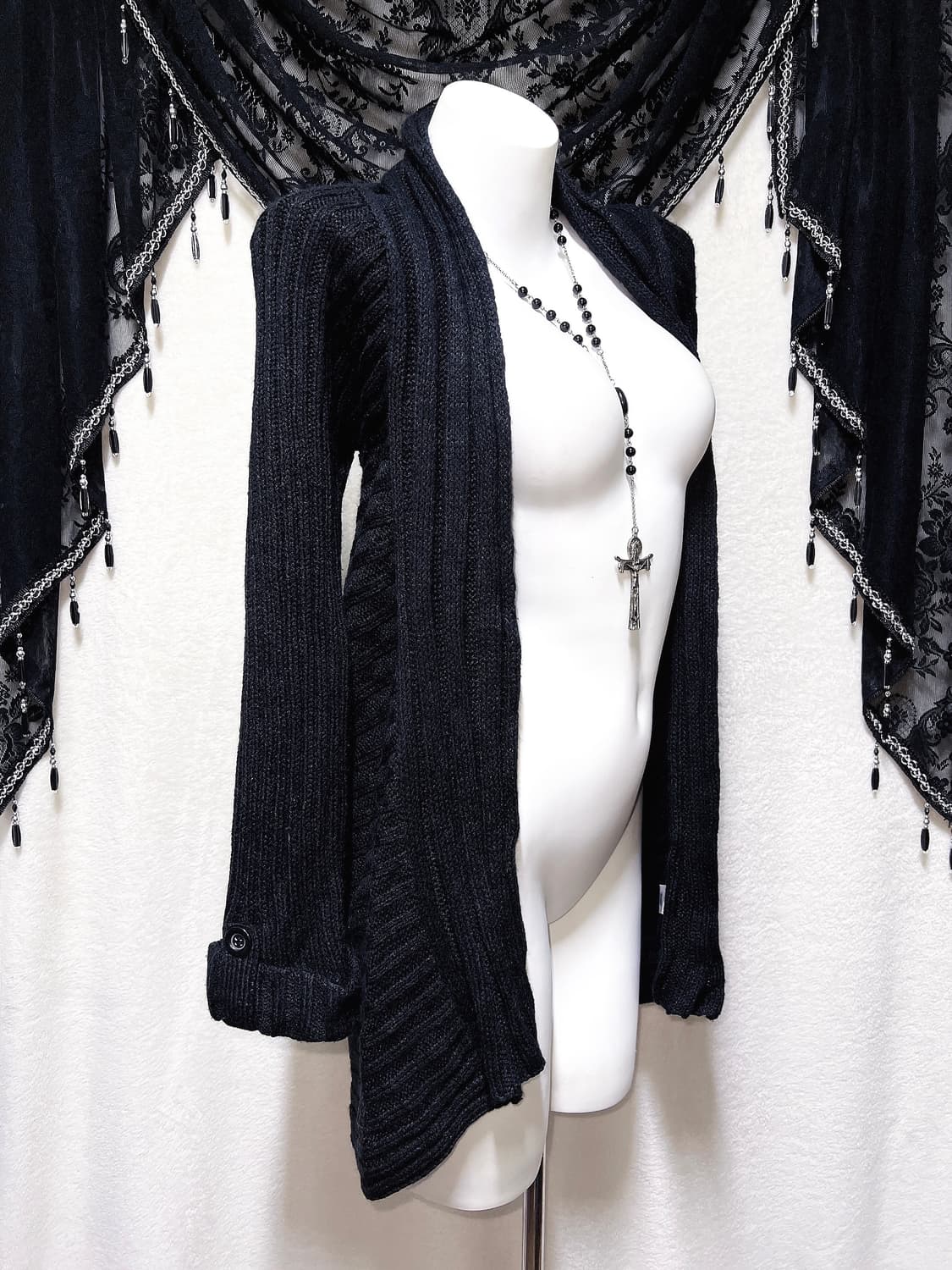 로맨틱고딕 고스펑크 오리엔탈 페어리그런지 블랙 니트 가디건 로브 핀터 상품이미지5