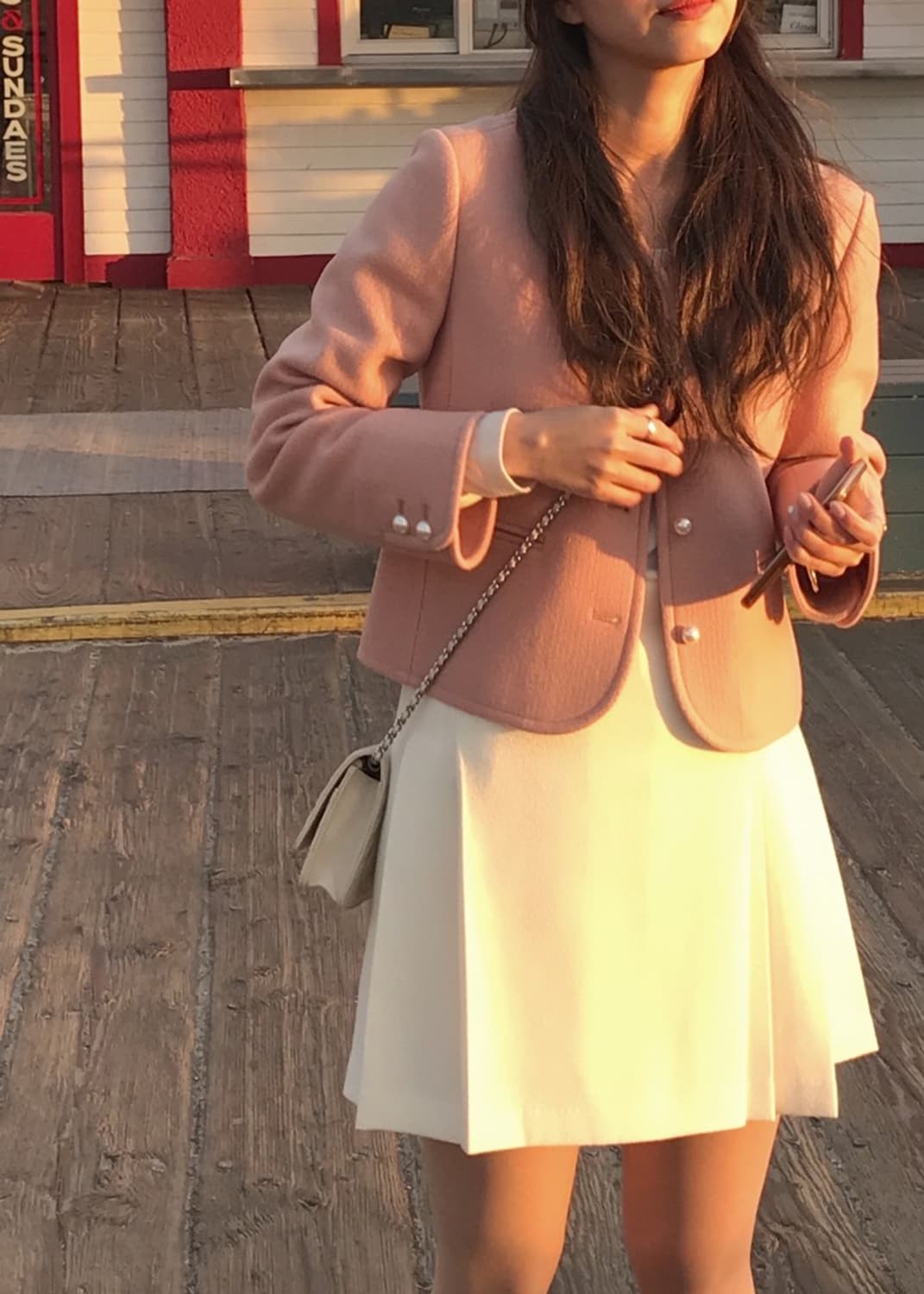 (새상품) 제이투유 펄블레어 트위드 자켓 코랄핑크 상품이미지10