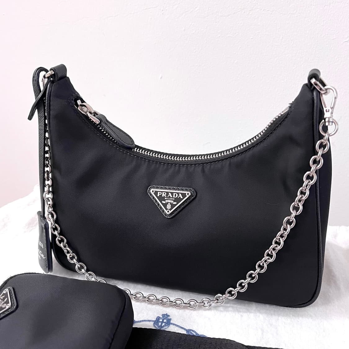 [S급/정품] 프라다 테수토 사피아노 2005 호보백 가방 블랙 상품이미지2