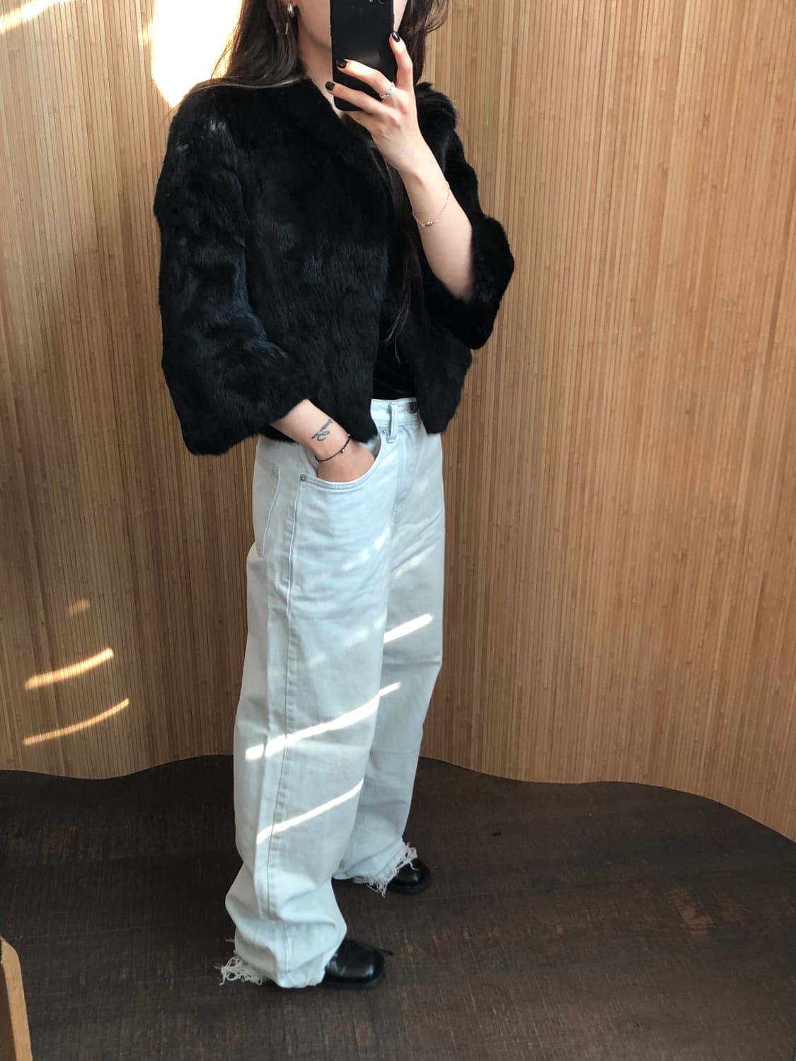 빈티지 블랙 크롭 퍼 자켓 상품이미지3