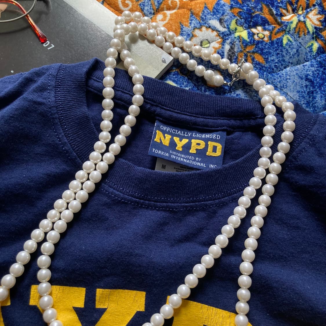 Officially 빈티지 NYPD 로고 프린팅 네이비 발팔 반소매 셔츠 상품이미지2
