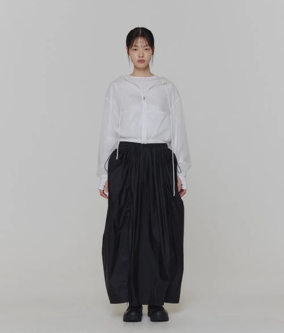 아모멘토) Layered Shirring Skirt BK 1 상품이미지2