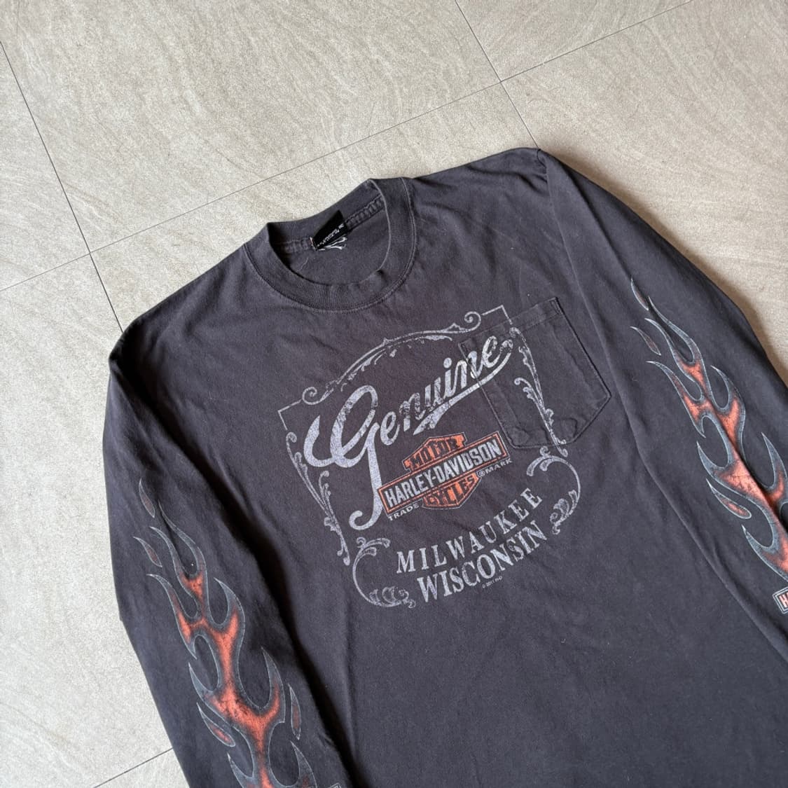 할리데이비슨 정품 블랙 긴팔 플레임 티셔츠 상품이미지2
