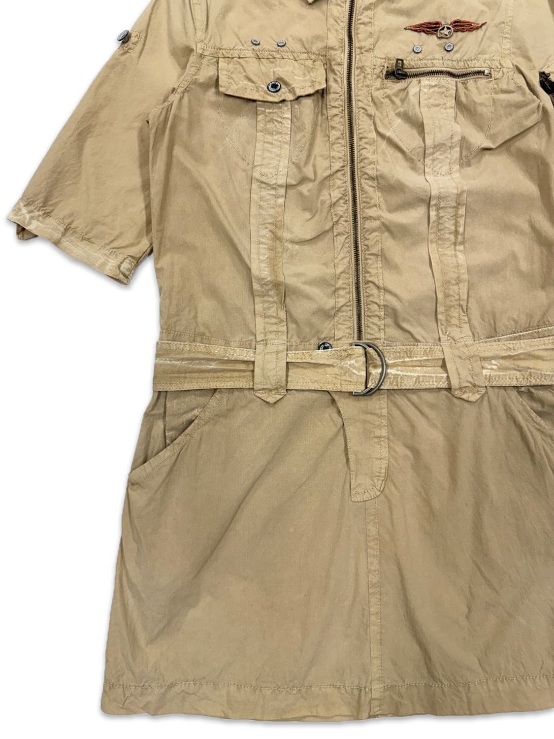 빈티지 베이지 항공 밀리터리 벨트 미니 원피스 상품이미지4