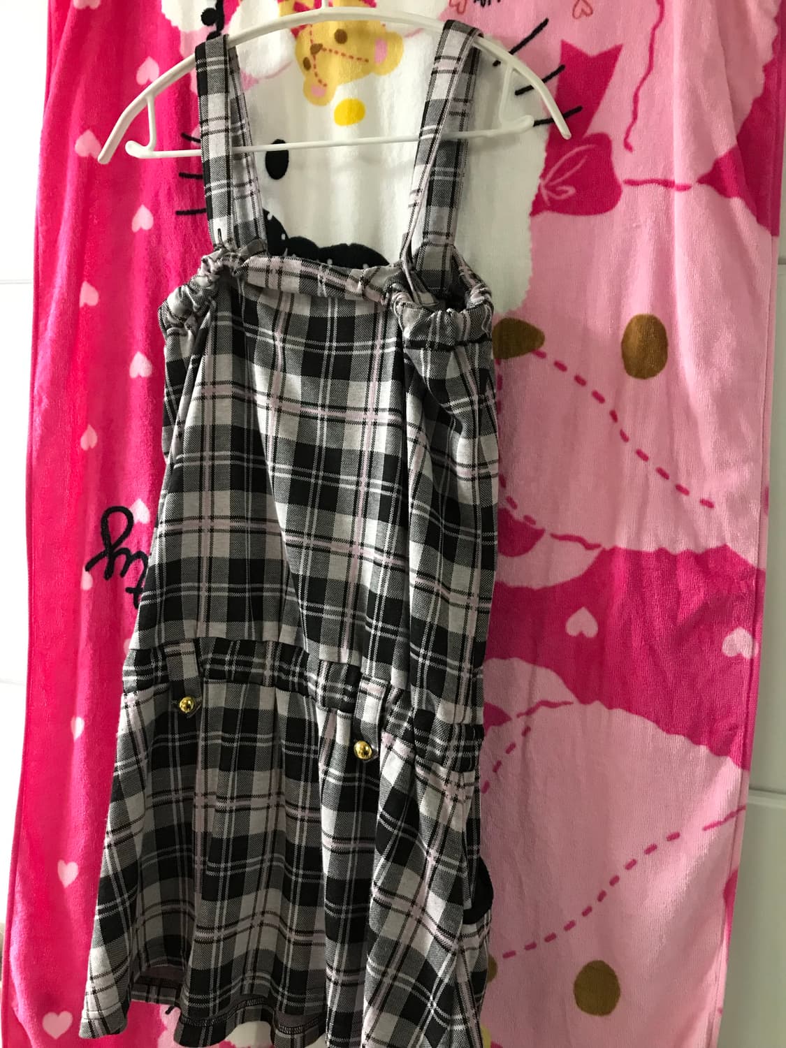 핑크 블랙 체크 원피스 멜빵 상품이미지2