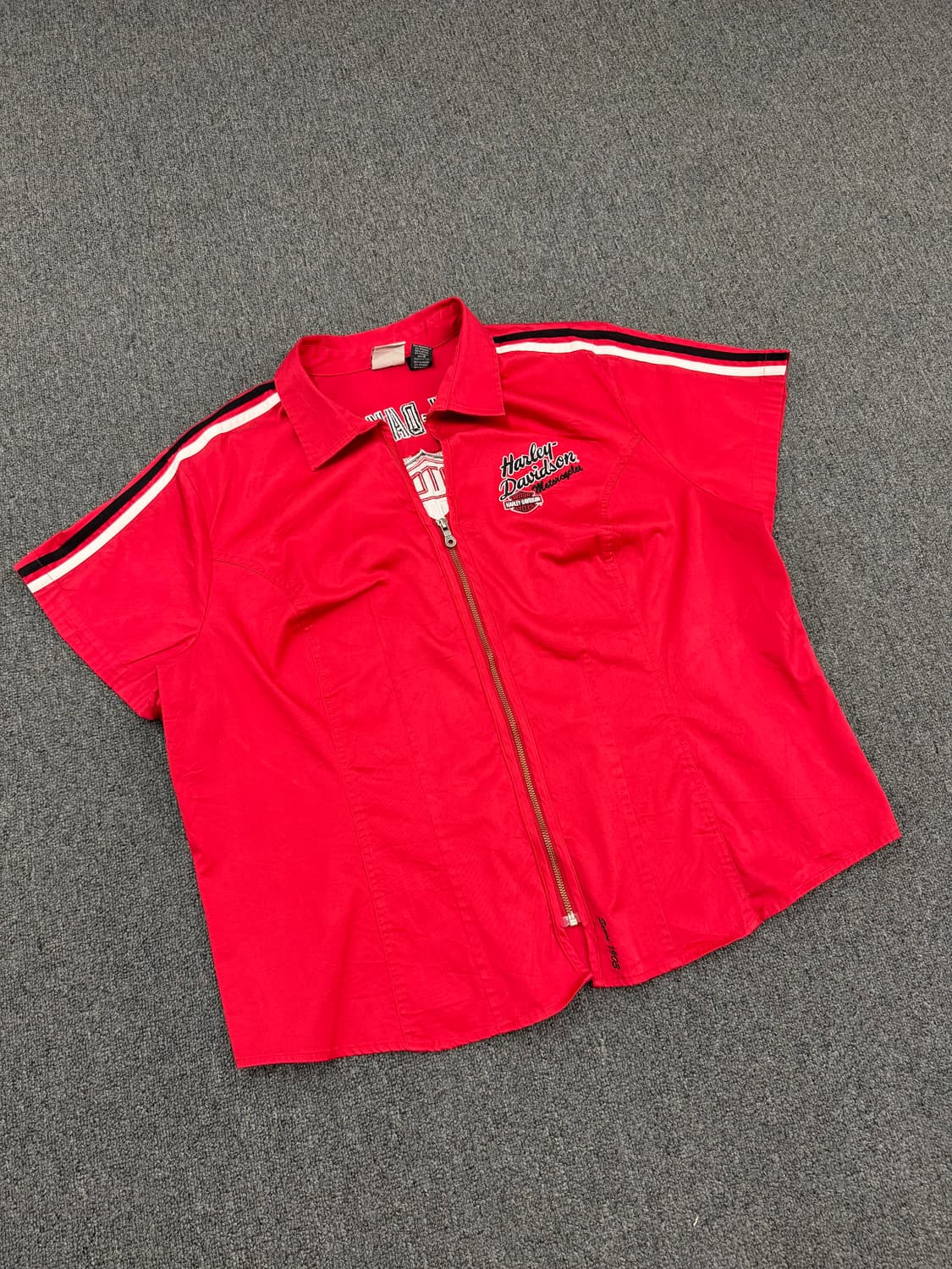 OS)할리데이비슨 빈티지 로고자수 반팔 집업 셔츠 상품이미지2