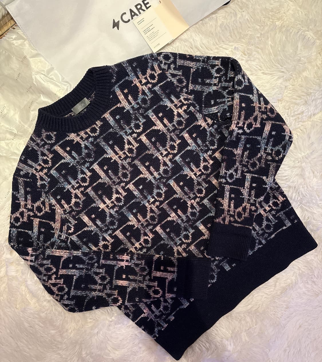 번개케어정품인증/한정판 디올 오블리크 자카드 멀티컬러 네이비 울 스웨터  상품이미지1