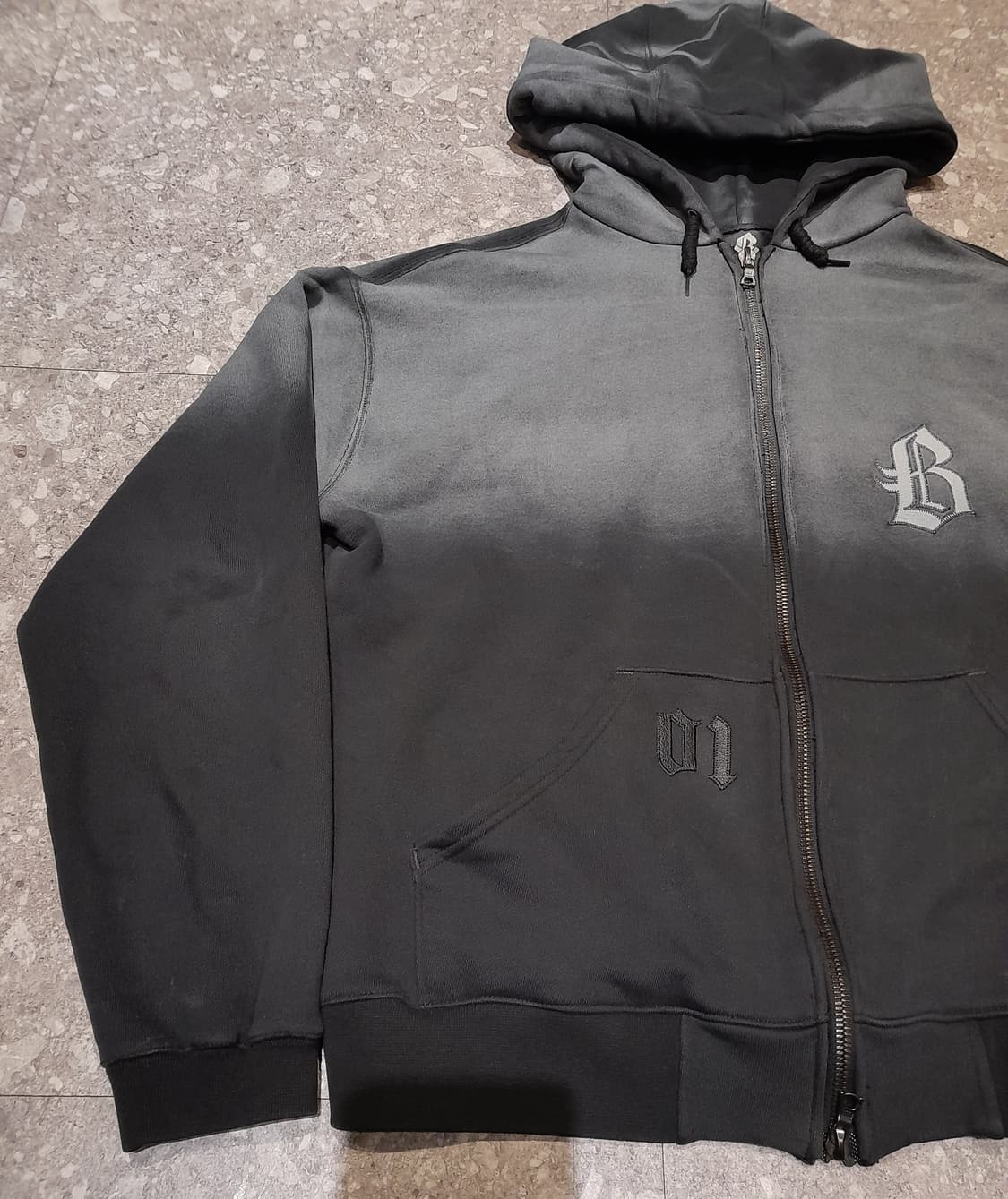 💥블랙아웃 빈티지워싱 그라데이션 집업 후드 (블랙) 상품이미지4