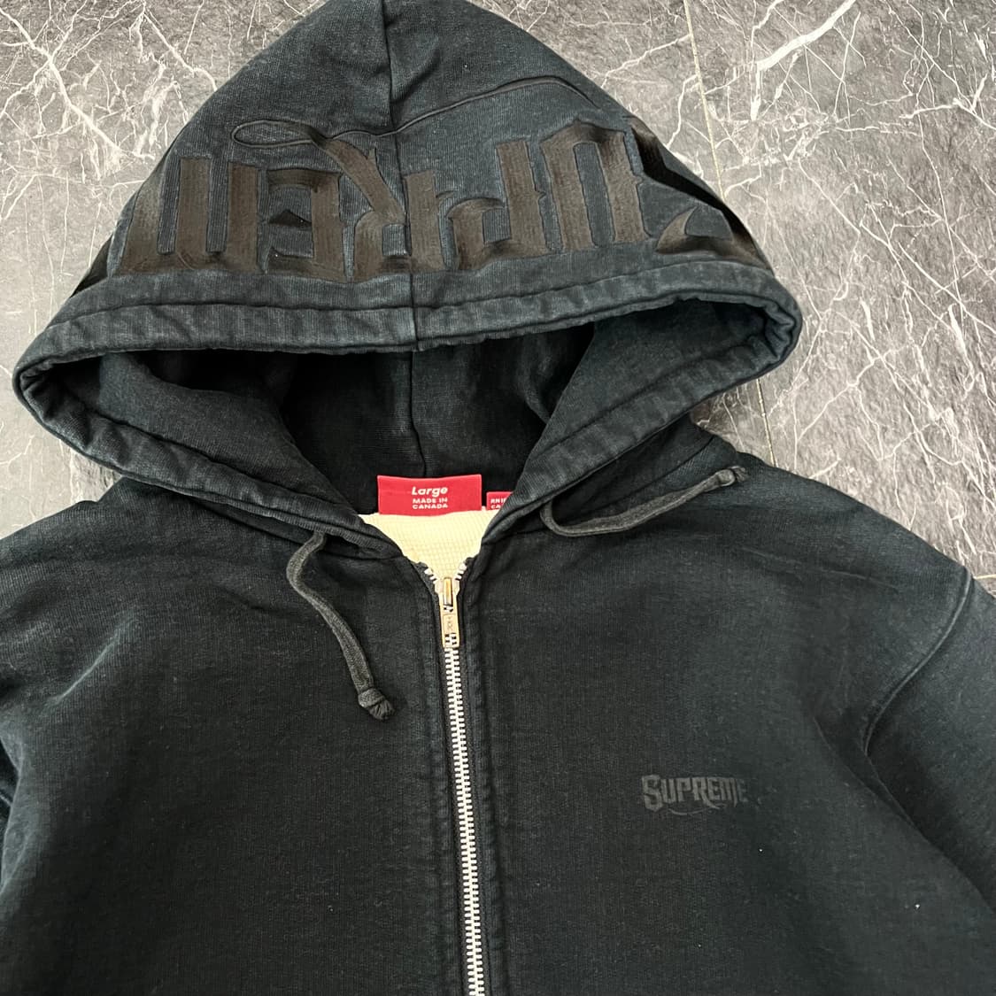 슈프림 아플리케 로고 써멀 후드집업 블랙  상품이미지6