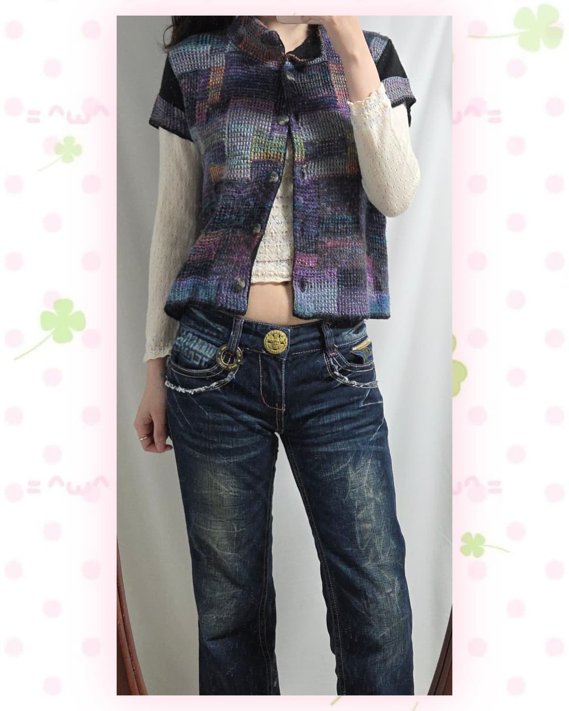 패치워크st 울혼방 반팔 가디건 상품이미지1