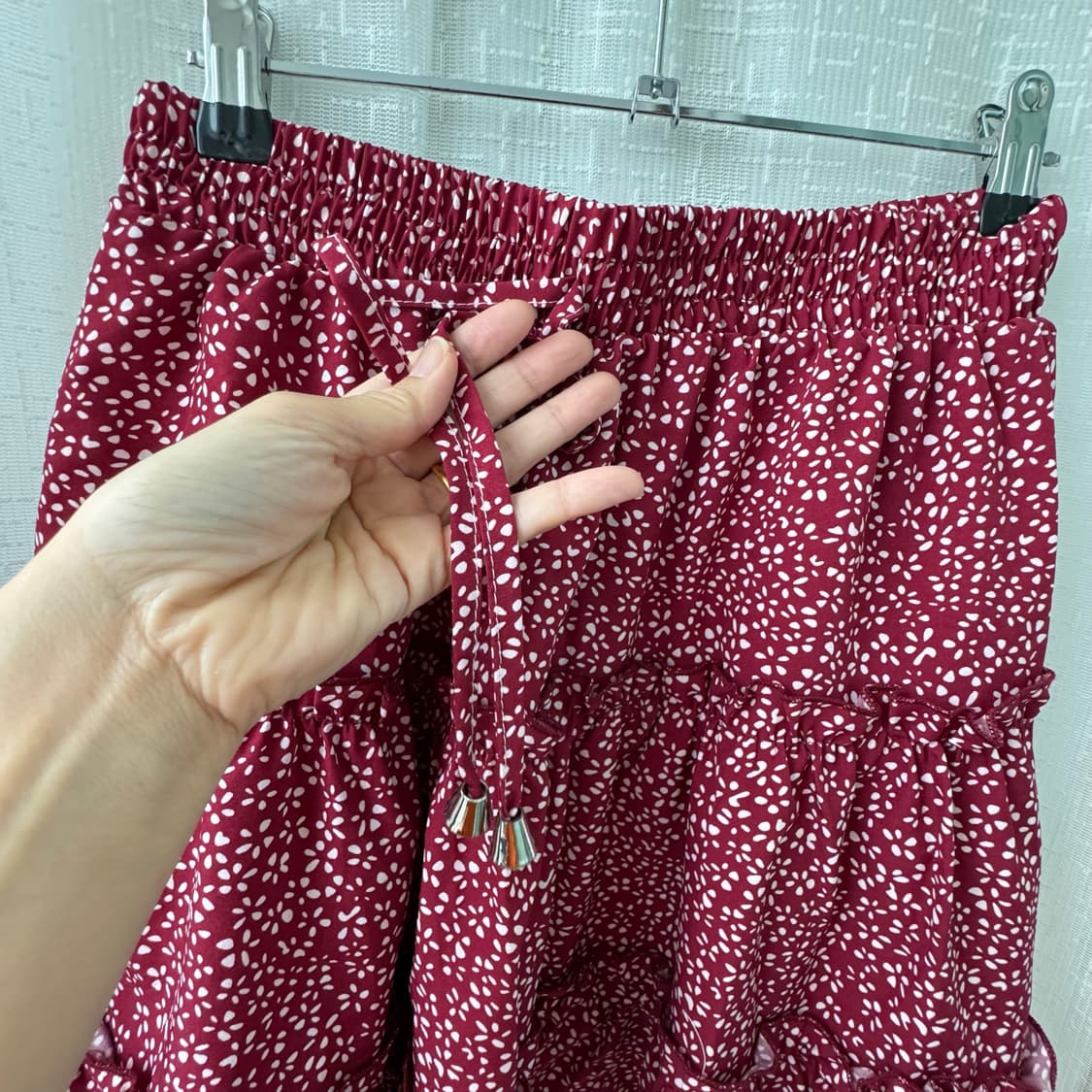빈티지 잔꽃패턴 와인색 캉캉 미니프릴 스커트 상품이미지3